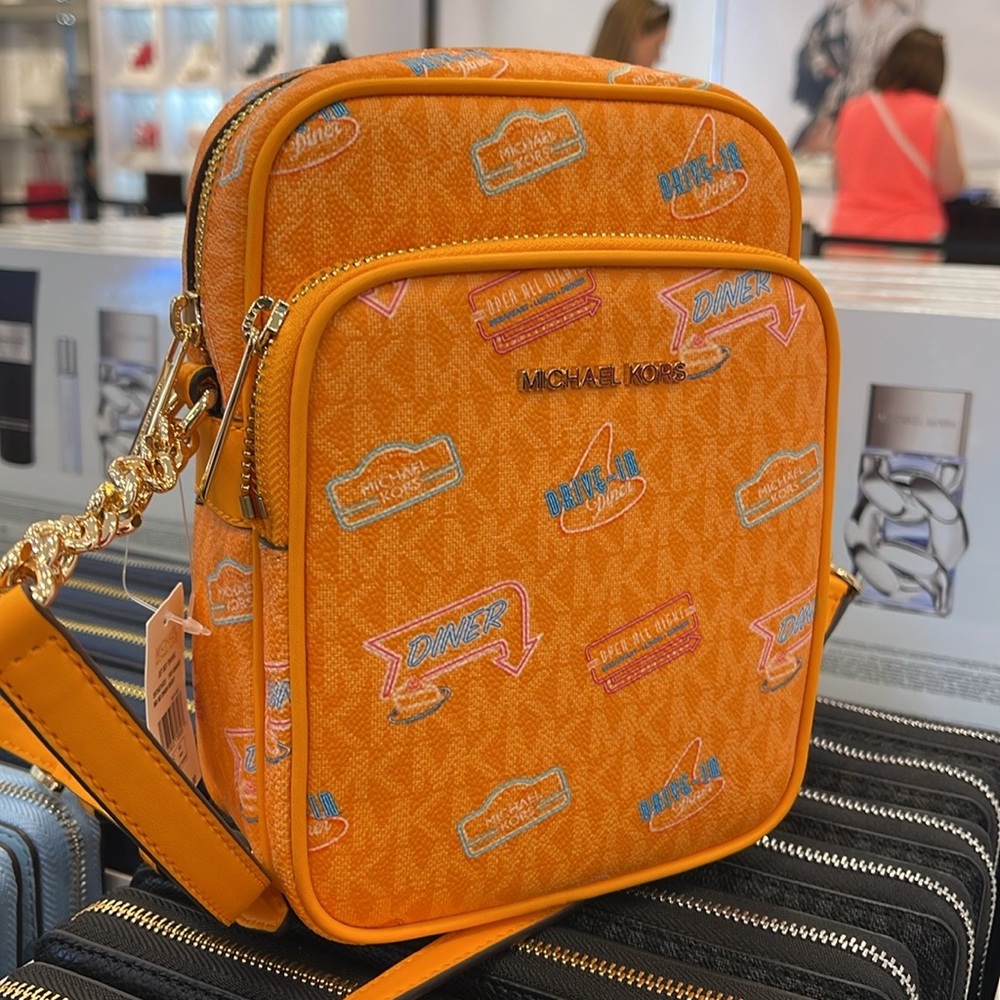 MICHAEL KORS Jet Set Md Printed Signature Logo Crossbody NS CHAIN XBODY Flight - Picture 16 of 16